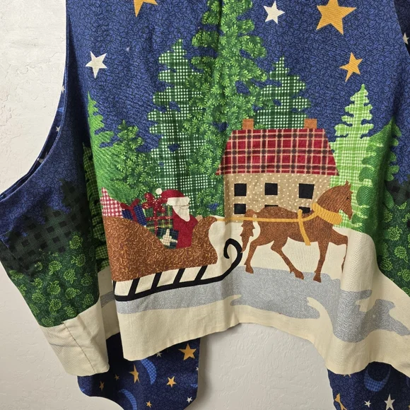 Vintage Handmade Novelty Christmas Themed Open Front Vest Granny Chic 90s Read - Picture 12 of 13